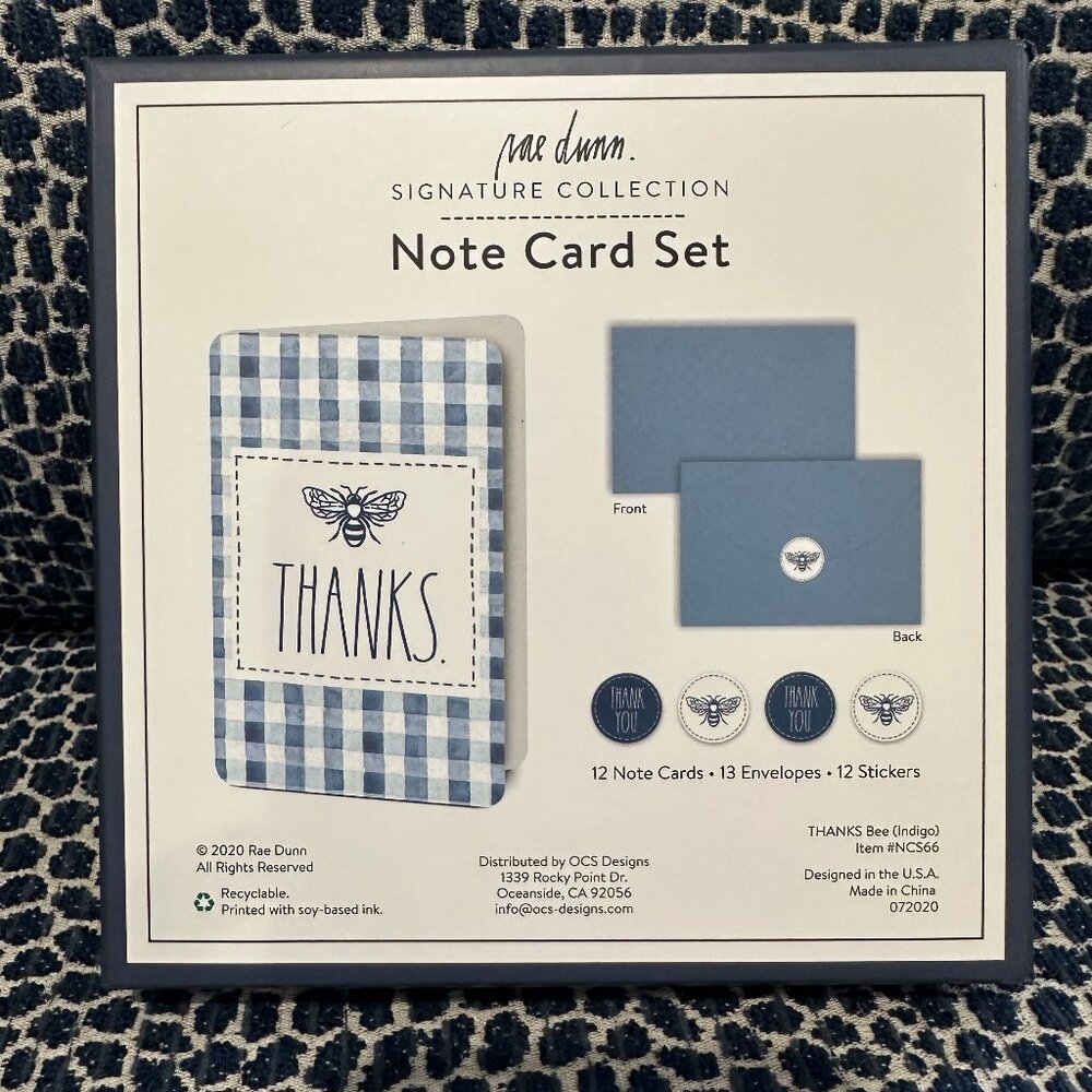 Rae Dunn Notecard Set | THANKS | Bee
